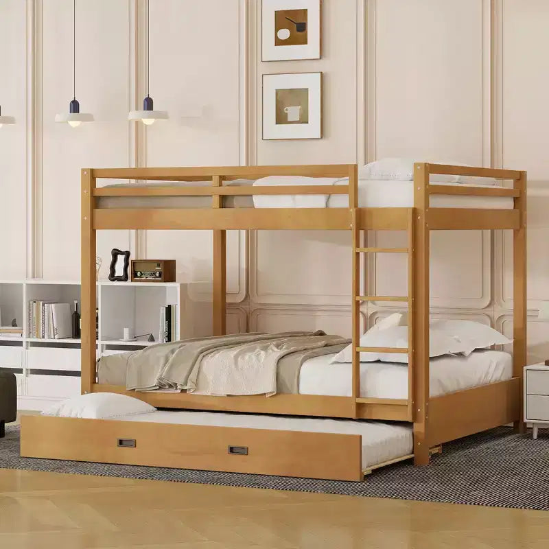 GDFStudio Mitchell Wood Bunk Bed with Ladder and Trundle