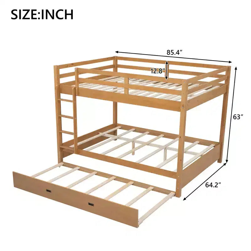 GDFStudio Mitchell Wood Bunk Bed with Ladder and Trundle