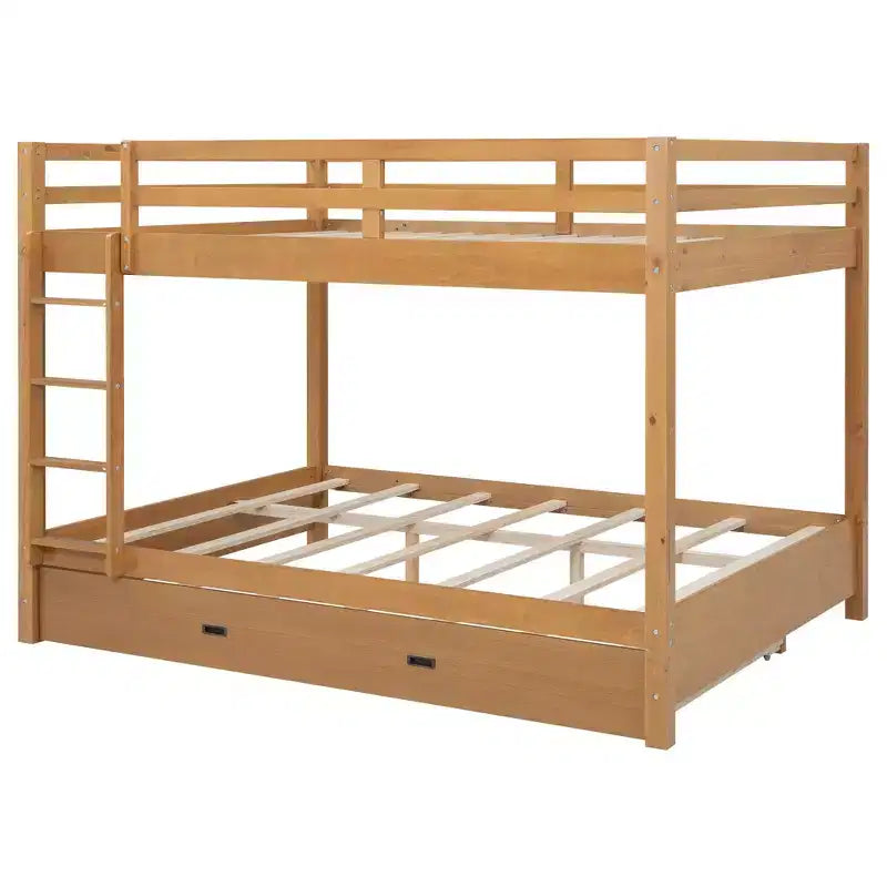 GDFStudio Mitchell Wood Bunk Bed with Ladder and Trundle