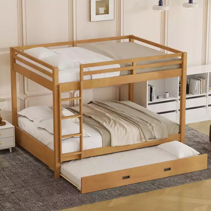 GDFStudio Mitchell Wood Bunk Bed with Ladder and Trundle