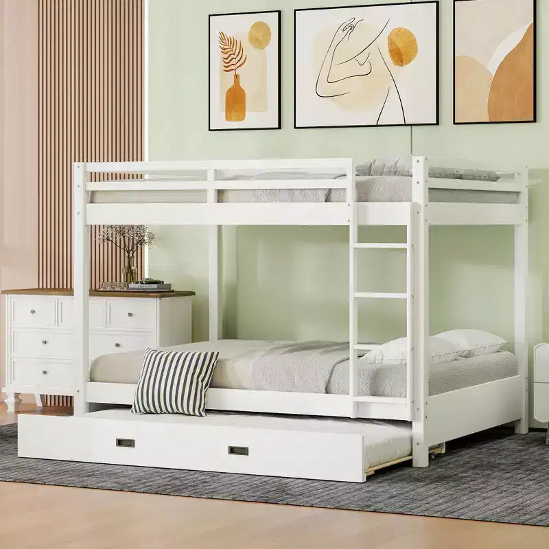 GDFStudio Mitchell Wood Bunk Bed with Ladder and Trundle