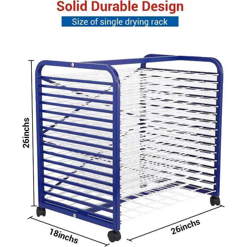 An Art Drying Rack with 4 Lockable Wheels and Detachable Shelves, Suitable for Studios, Art Rooms, Handicraft Rooms and Tabletops, Black