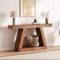 Acekool 2-Tier Industrial Entryway Console Table with Open Storage Shelves, Farmhouse Sofa Table for Living Room