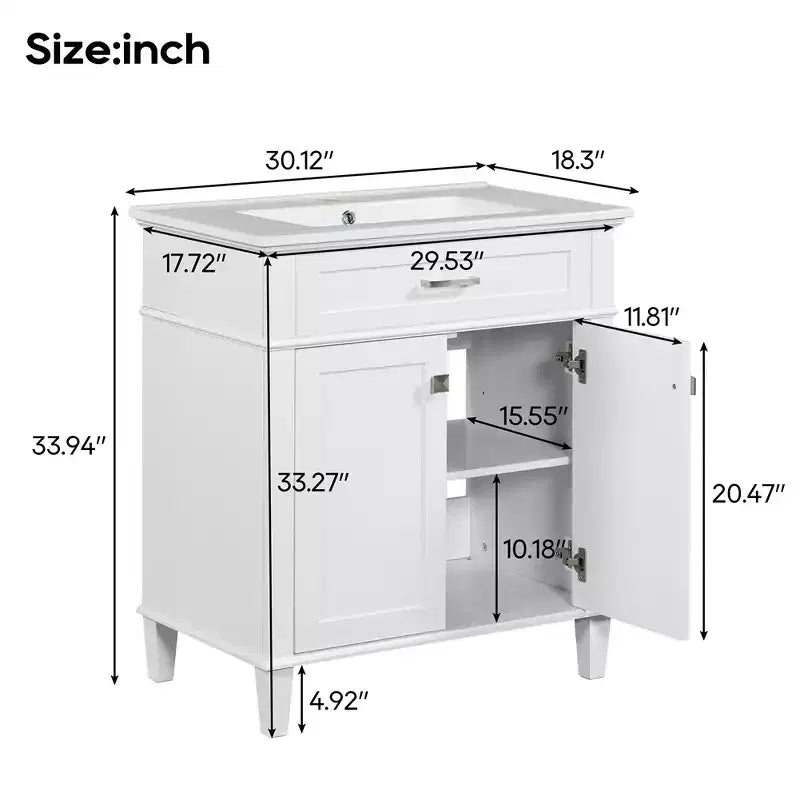 Bathroom Vanity Cabinet With Top Sink, Modern Bathroom Storage Organizer With 2 Soft-close Doors, Adjustable Shelves, Bathroom Vanities
