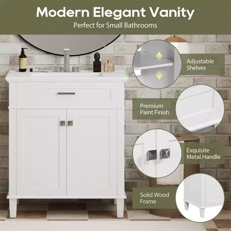 Bathroom Vanity Cabinet With Top Sink, Modern Bathroom Storage Organizer With 2 Soft-close Doors, Adjustable Shelves, Bathroom Vanities