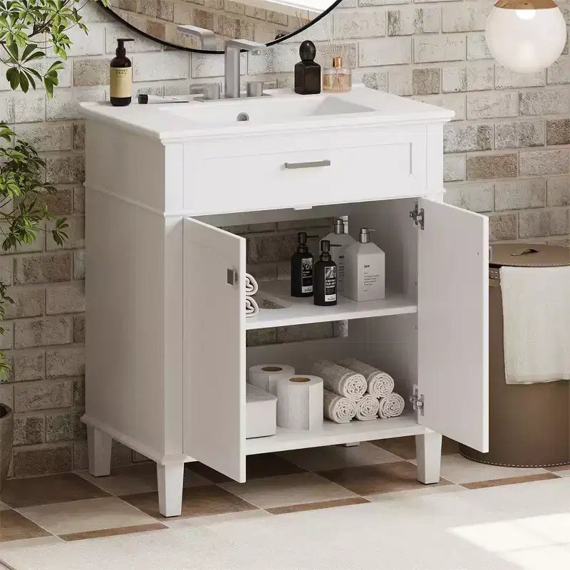 Bathroom Vanity Cabinet With Top Sink, Modern Bathroom Storage Organizer With 2 Soft-close Doors, Adjustable Shelves, Bathroom Vanities
