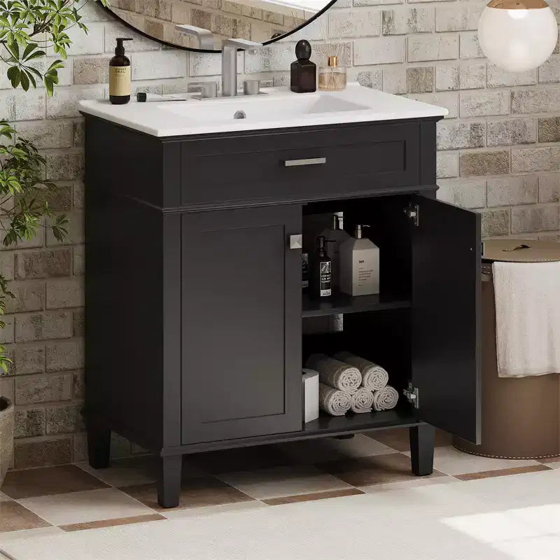 Bathroom Vanity Cabinet With Top Sink, Modern Bathroom Storage Organizer With 2 Soft-close Doors, Adjustable Shelves, Bathroom Vanities