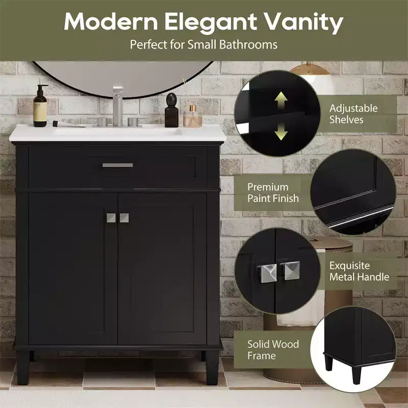 Bathroom Vanity Cabinet With Top Sink, Modern Bathroom Storage Organizer With 2 Soft-close Doors, Adjustable Shelves, Bathroom Vanities