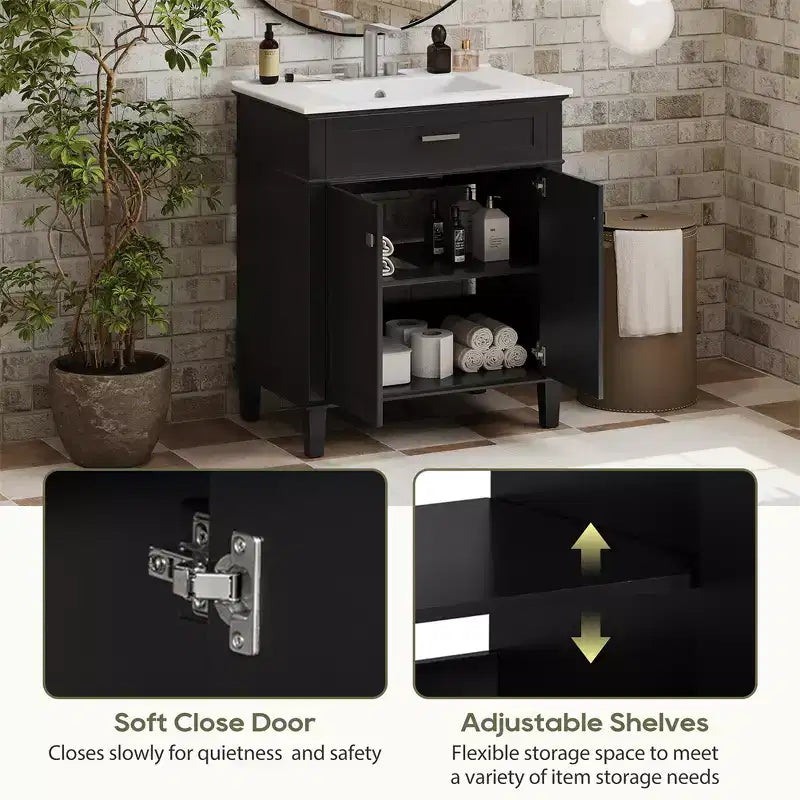 Bathroom Vanity Cabinet With Top Sink, Modern Bathroom Storage Organizer With 2 Soft-close Doors, Adjustable Shelves, Bathroom Vanities