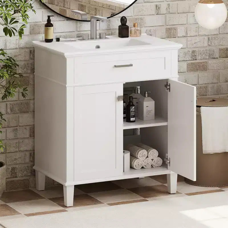 Bathroom Vanity Cabinet With Top Sink, Modern Bathroom Storage Organizer With 2 Soft-close Doors, Adjustable Shelves, Bathroom Vanities