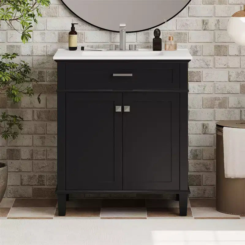 Bathroom Vanity Cabinet With Top Sink, Modern Bathroom Storage Organizer With 2 Soft-close Doors, Adjustable Shelves, Bathroom Vanities