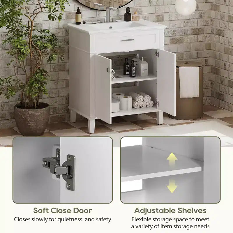 Bathroom Vanity Cabinet With Top Sink, Modern Bathroom Storage Organizer With 2 Soft-close Doors, Adjustable Shelves, Bathroom Vanities