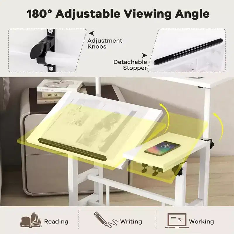 Portable Standing Desk Adjustable Height 26.4-61,Mobile Computer Desk with Wheels,Tiltable Top&CPU Stand,Rolling Laptop Table Cart for Home Office