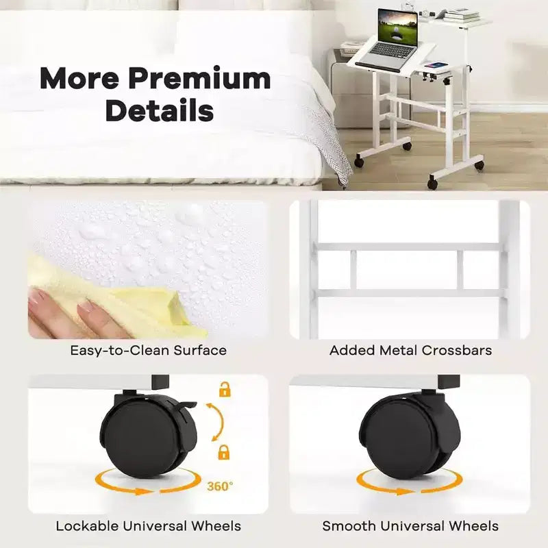 Portable Standing Desk Adjustable Height 26.4-61,Mobile Computer Desk with Wheels,Tiltable Top&CPU Stand,Rolling Laptop Table Cart for Home Office