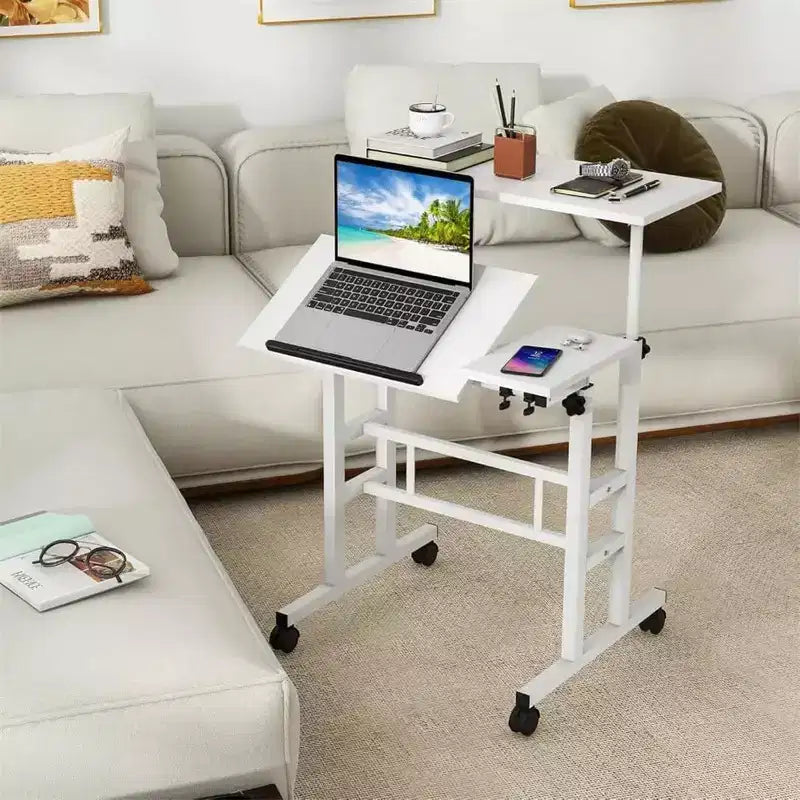 Portable Standing Desk Adjustable Height 26.4-61,Mobile Computer Desk with Wheels,Tiltable Top&CPU Stand,Rolling Laptop Table Cart for Home Office