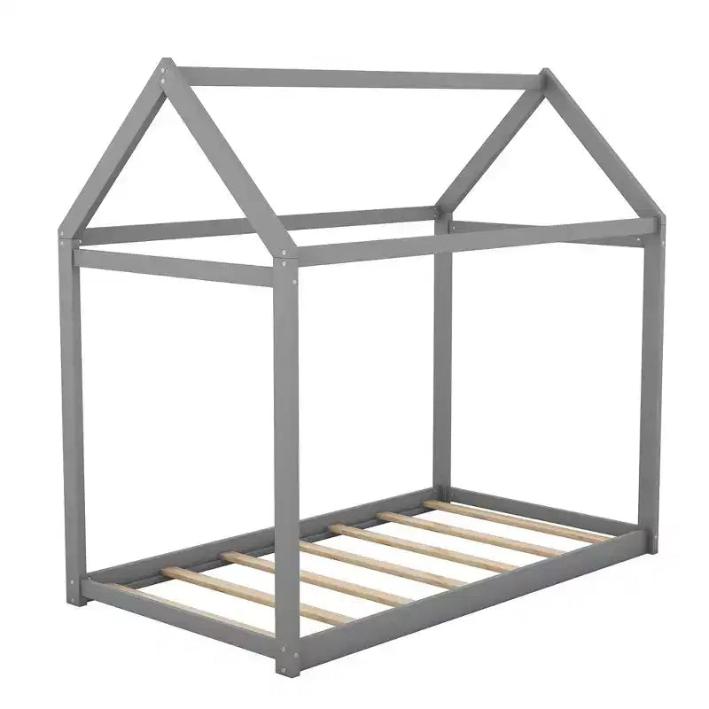 House Bed Frame With Roof, Twin Size Wooden House Bed Floor Beds, Fun Playhouse Bed Frames, For Kids Girls & Boys