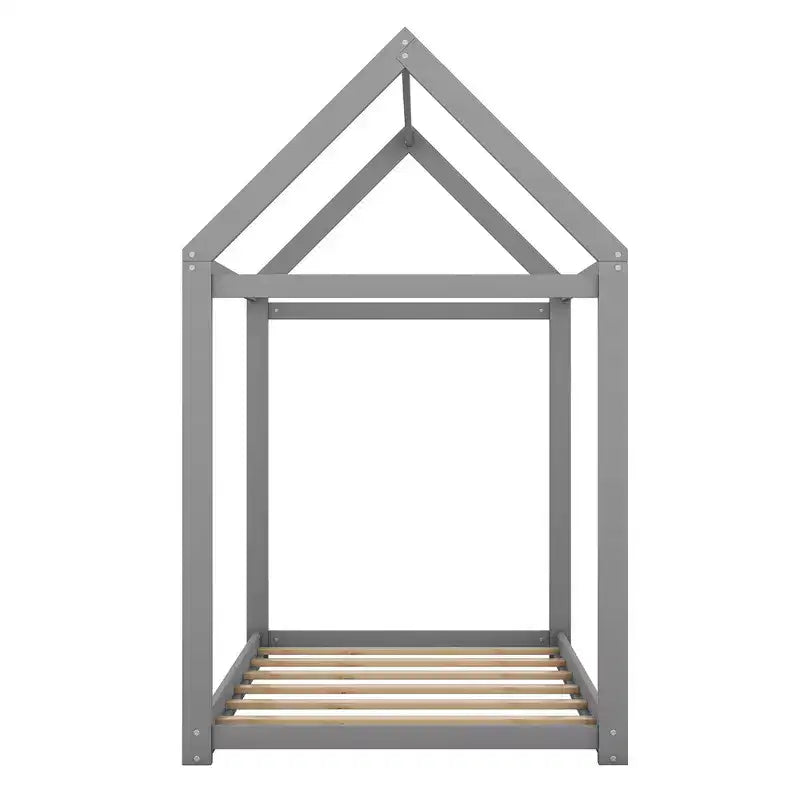 House Bed Frame With Roof, Twin Size Wooden House Bed Floor Beds, Fun Playhouse Bed Frames, For Kids Girls & Boys