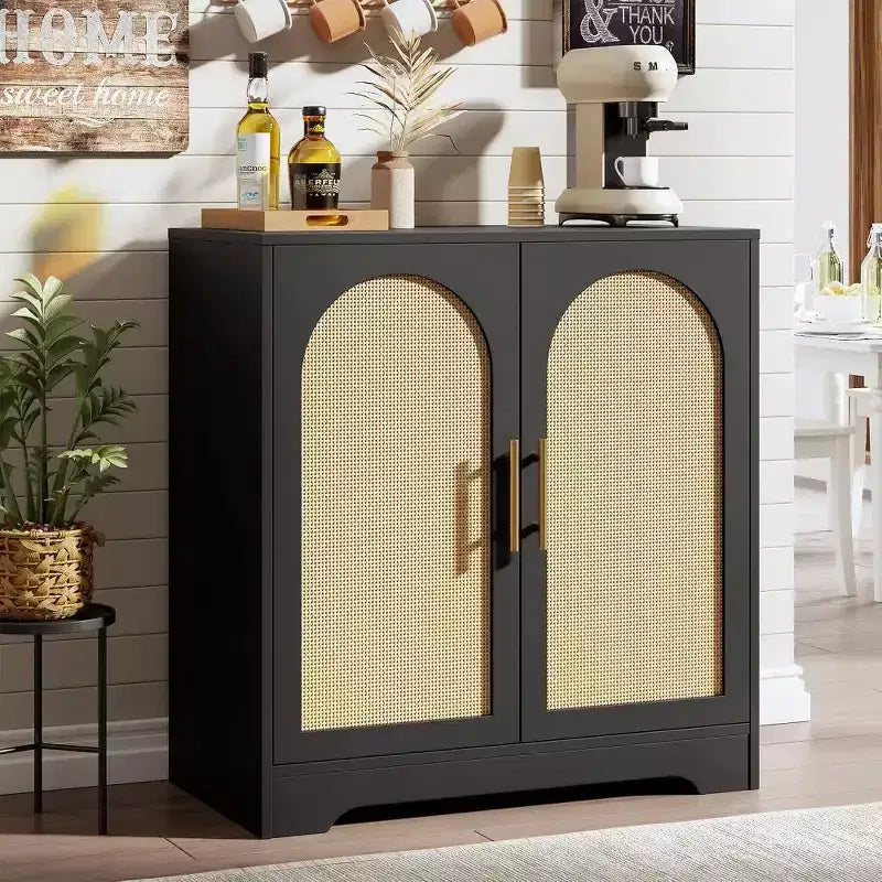 31.5'' Sideboard Buffet Cabinet with Storage-Credenza Sideboard with 2/4 Rattan Doors, Modern Console Table Coffee Bar Cabinet for Entryway