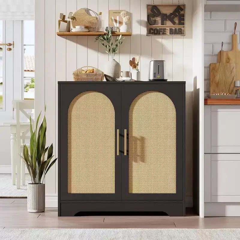 31.5'' Sideboard Buffet Cabinet with Storage-Credenza Sideboard with 2/4 Rattan Doors, Modern Console Table Coffee Bar Cabinet for Entryway