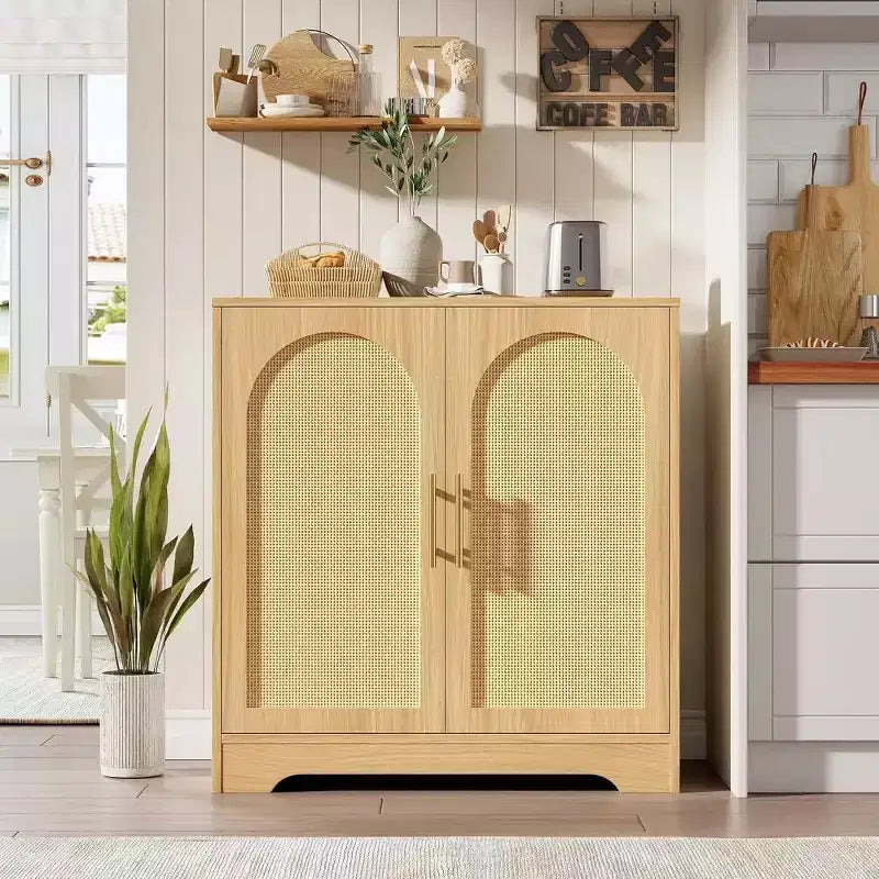 31.5'' Sideboard Buffet Cabinet with Storage-Credenza Sideboard with 2/4 Rattan Doors, Modern Console Table Coffee Bar Cabinet for Entryway