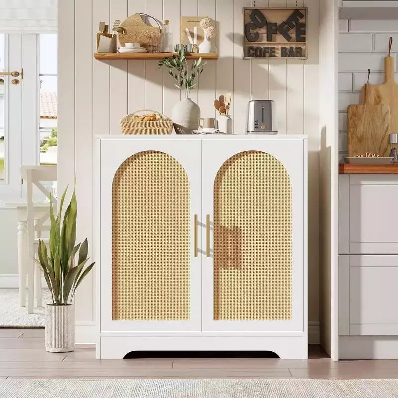 31.5'' Sideboard Buffet Cabinet with Storage-Credenza Sideboard with 2/4 Rattan Doors, Modern Console Table Coffee Bar Cabinet for Entryway
