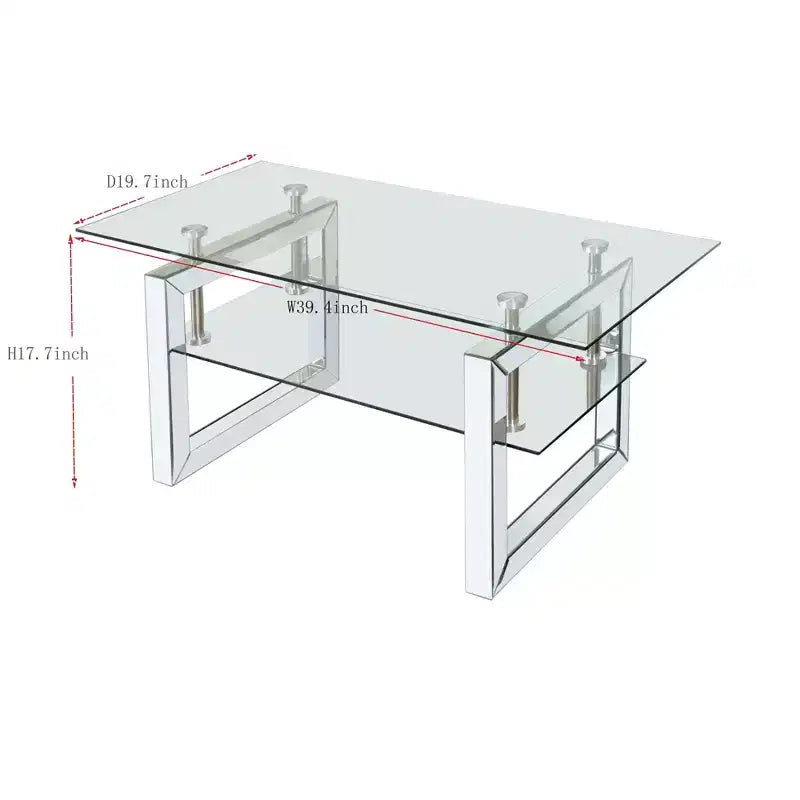 TUYOHW 39.4 2-Tier Coffee Table with Transparent Tempered Glass Top,Industrial Center Table with Metal Legs,Accetn Table for Living Room
