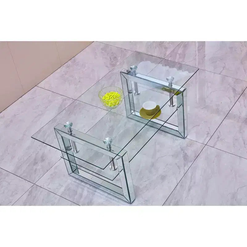 TUYOHW 39.4 2-Tier Coffee Table with Transparent Tempered Glass Top,Industrial Center Table with Metal Legs,Accetn Table for Living Room
