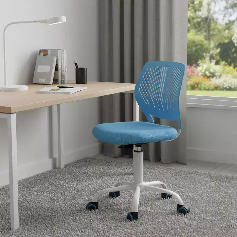 HomeRoots Blue and White Adjustable Height Swivel Rolling Office Chair