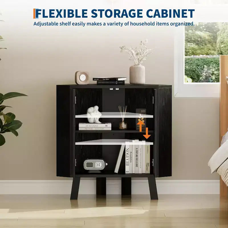 Farmhouse Corner Cabinet with Adjustable Shelf, 3-Tier Storage for Living Room & Kitchen