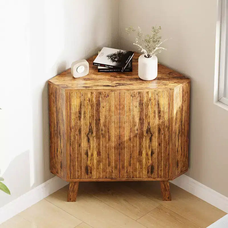 Farmhouse Corner Cabinet with Adjustable Shelf, 3-Tier Storage for Living Room & Kitchen