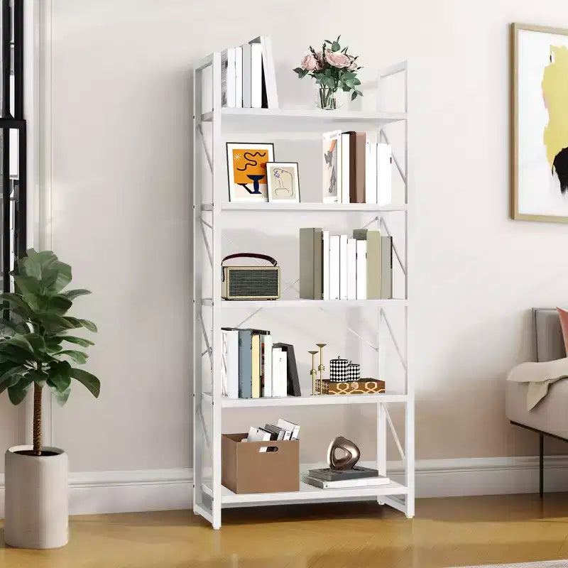 5 Tier Industrial Bookshelf Bookcase Storage Wood Rack Display Home Living Room