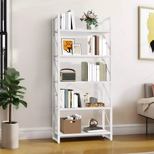 5 Tier Industrial Bookshelf Bookcase Storage Wood Rack Display Home Living Room