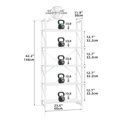 5 Tier Industrial Bookshelf Bookcase Storage Wood Rack Display Home Living Room