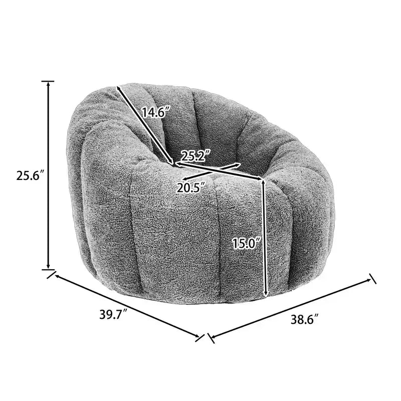 Okak Teddy Fabric Giant Bean Bag Chair, Lazy Sofa Chair Bean Bag Sofa with Armrest and Memory Foam, Modern Floor Chair for Living Room