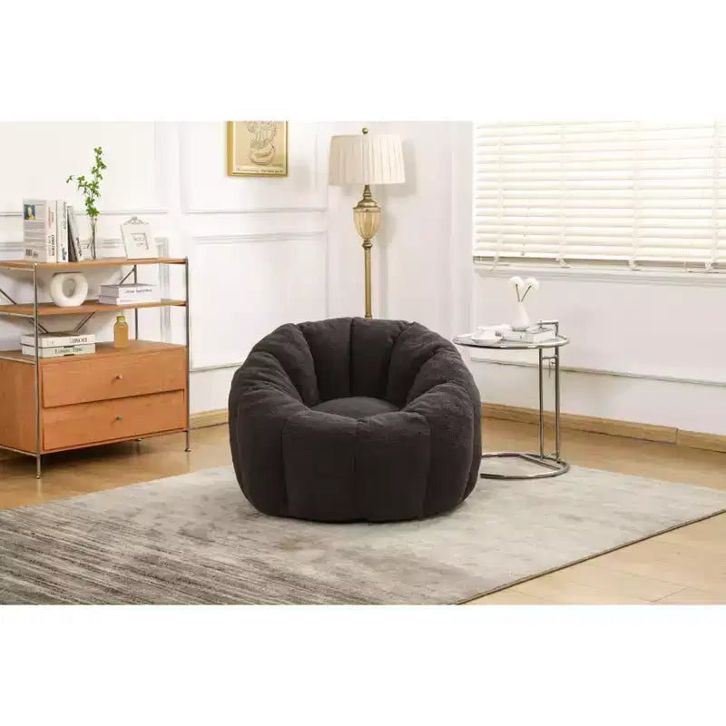 Okak Teddy Fabric Giant Bean Bag Chair, Lazy Sofa Chair Bean Bag Sofa with Armrest and Memory Foam, Modern Floor Chair for Living Room
