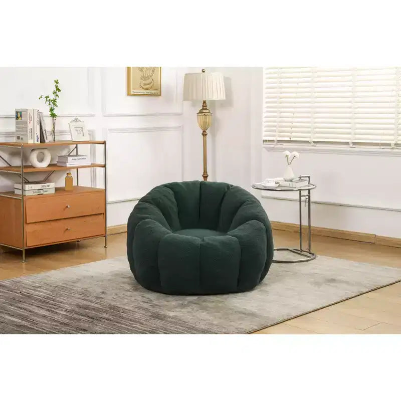 Okak Teddy Fabric Giant Bean Bag Chair, Lazy Sofa Chair Bean Bag Sofa with Armrest and Memory Foam, Modern Floor Chair for Living Room