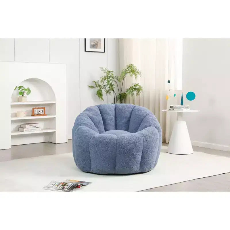 Okak Teddy Fabric Giant Bean Bag Chair, Lazy Sofa Chair Bean Bag Sofa with Armrest and Memory Foam, Modern Floor Chair for Living Room