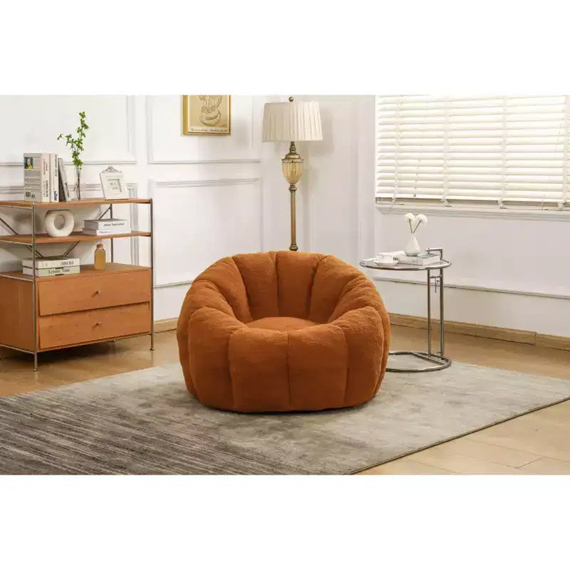 Okak Teddy Fabric Giant Bean Bag Chair, Lazy Sofa Chair Bean Bag Sofa with Armrest and Memory Foam, Modern Floor Chair for Living Room