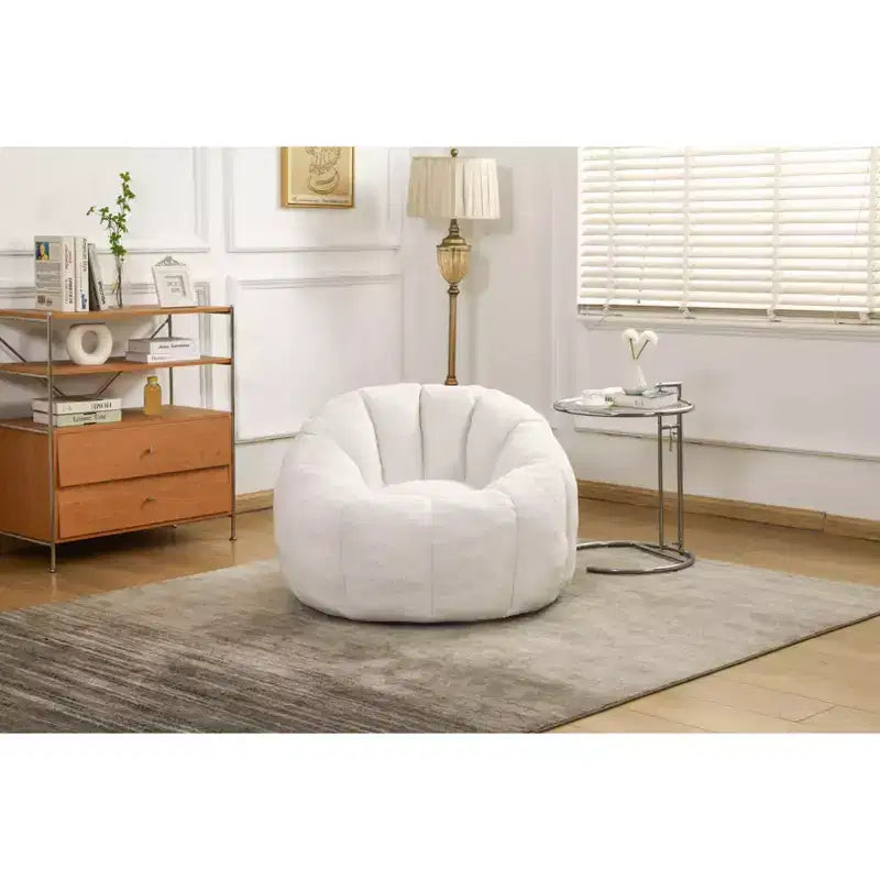 Okak Teddy Fabric Giant Bean Bag Chair, Lazy Sofa Chair Bean Bag Sofa with Armrest and Memory Foam, Modern Floor Chair for Living Room