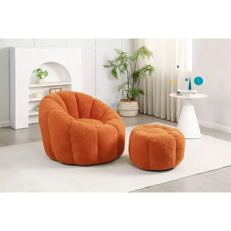 Okak Teddy Fabric Giant Bean Bag Chair, Lazy Sofa Chair Bean Bag Sofa with Armrest and Memory Foam, Modern Floor Chair for Living Room