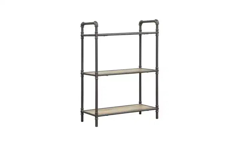 TUYOHW Rectangular Bookshelves,Open Storage Bookshelf with Round Metal Steel Tube,Bookcases for Living Room,Office,Grey+Oak
