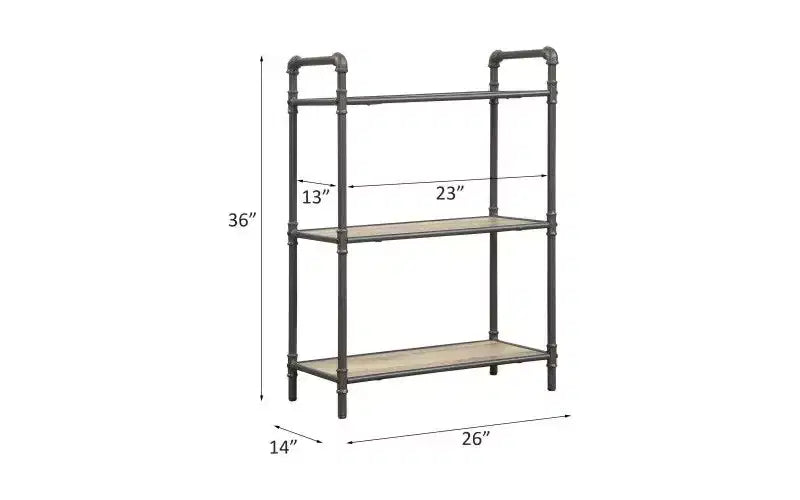TUYOHW Rectangular Bookshelves,Open Storage Bookshelf with Round Metal Steel Tube,Bookcases for Living Room,Office,Grey+Oak