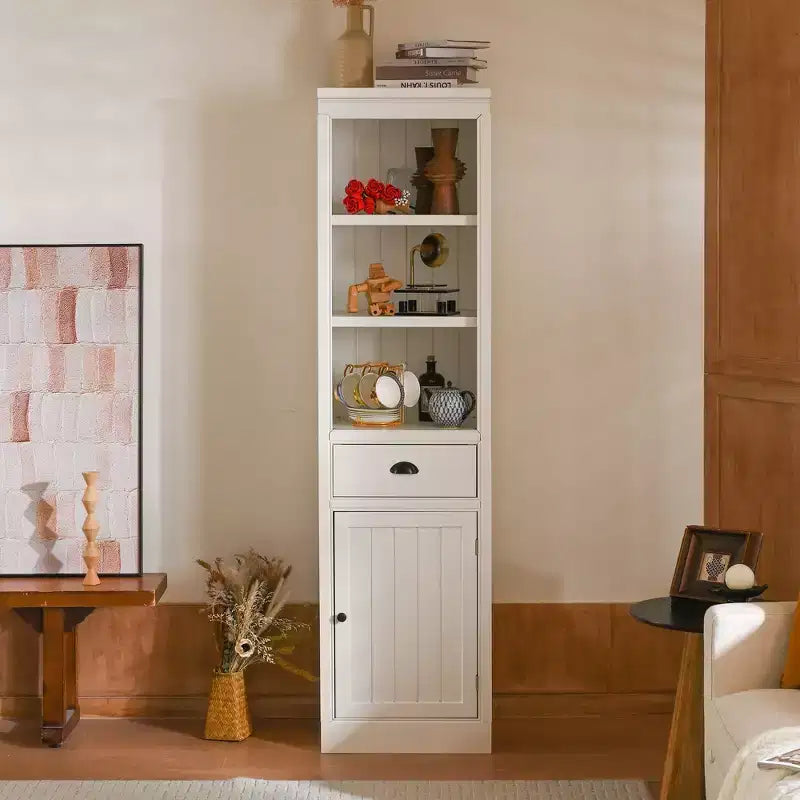 75'' Freestanding Display Bookshelf, Farmhouse Bookcase with Storage & Cabinet, Small Size Wooden Organizer Pantry, for Hallways Living Room, Kitchen