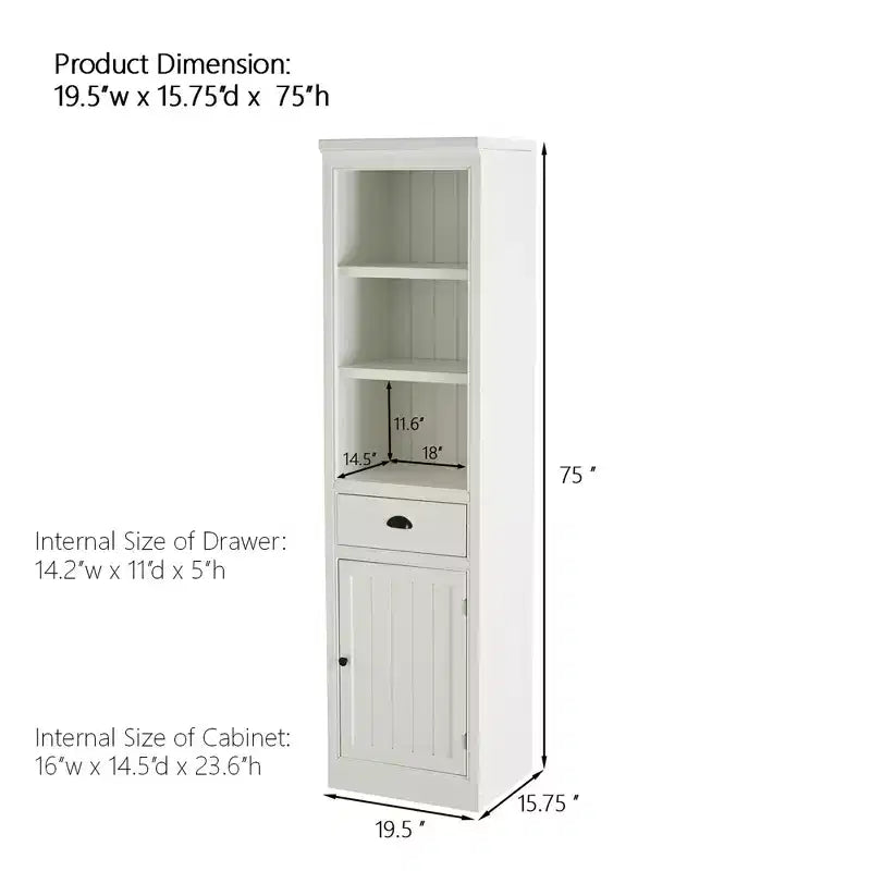 75'' Freestanding Display Bookshelf, Farmhouse Bookcase with Storage & Cabinet, Small Size Wooden Organizer Pantry, for Hallways Living Room, Kitchen