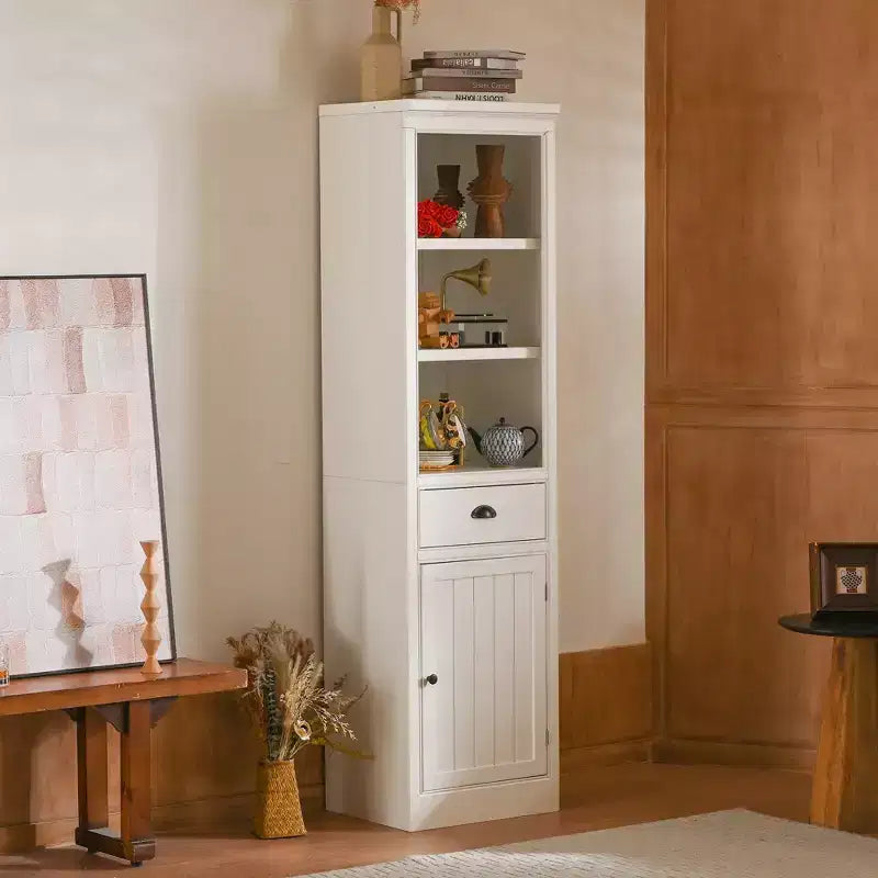 75'' Freestanding Display Bookshelf, Farmhouse Bookcase with Storage & Cabinet, Small Size Wooden Organizer Pantry, for Hallways Living Room, Kitchen