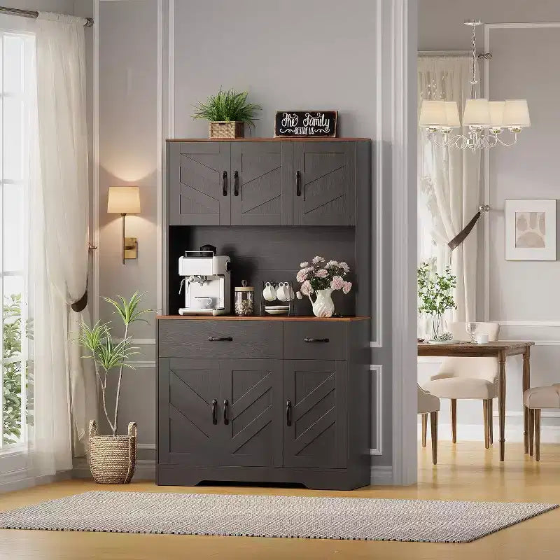 Acekool White 71 Kitchen Pantry Cabinet with Charging Station, Drawer & Adjustable Shelves, Farmhouse Storage for Dining or Living Room