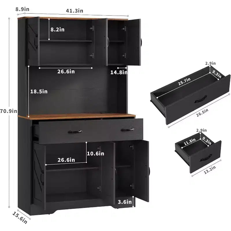 Acekool White 71 Kitchen Pantry Cabinet with Charging Station, Drawer & Adjustable Shelves, Farmhouse Storage for Dining or Living Room