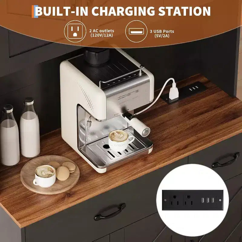 Acekool White 71 Kitchen Pantry Cabinet with Charging Station, Drawer & Adjustable Shelves, Farmhouse Storage for Dining or Living Room