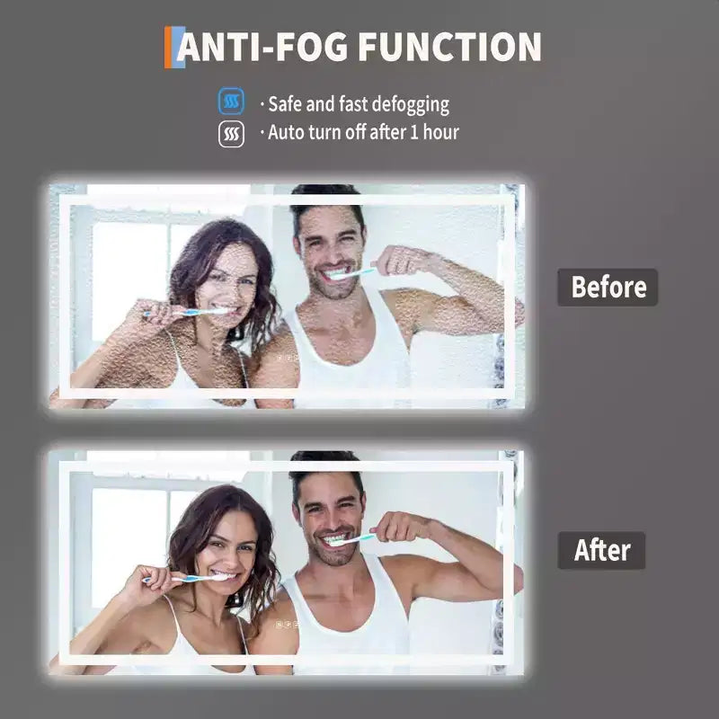 Bathroom Mirror with Lights, Dimmable, Anti-Fog, Backlit + Front Lit, Lighted Bathroom Vanity Mirror for Wall, Memory Function, Shatter-Proof