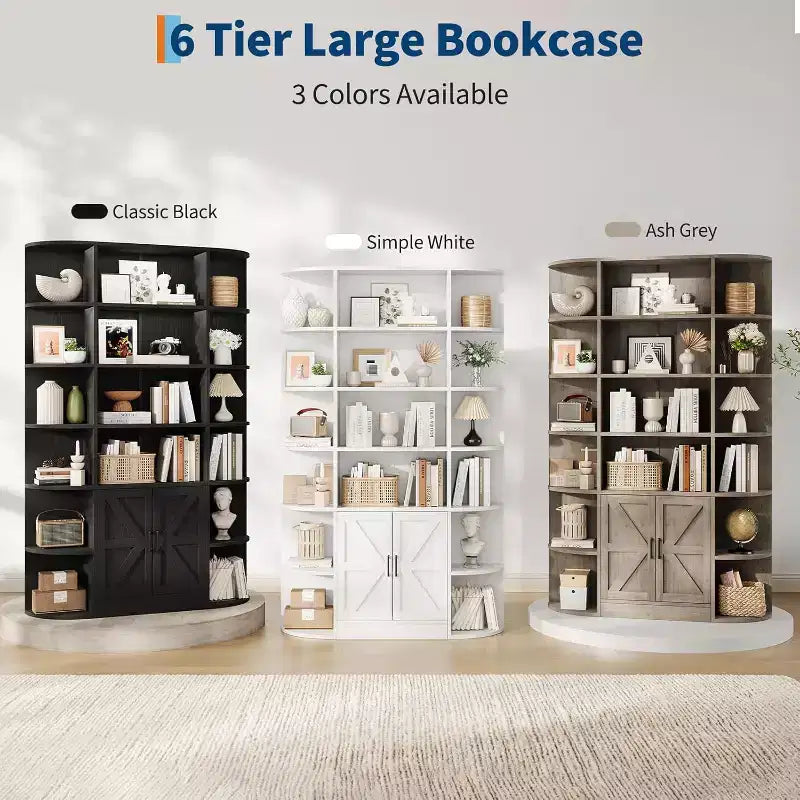 Acekool 75 Tall 6-Tier Kids Bookshelf with Storage Cabinet & Doors, Organizer for Bedroom